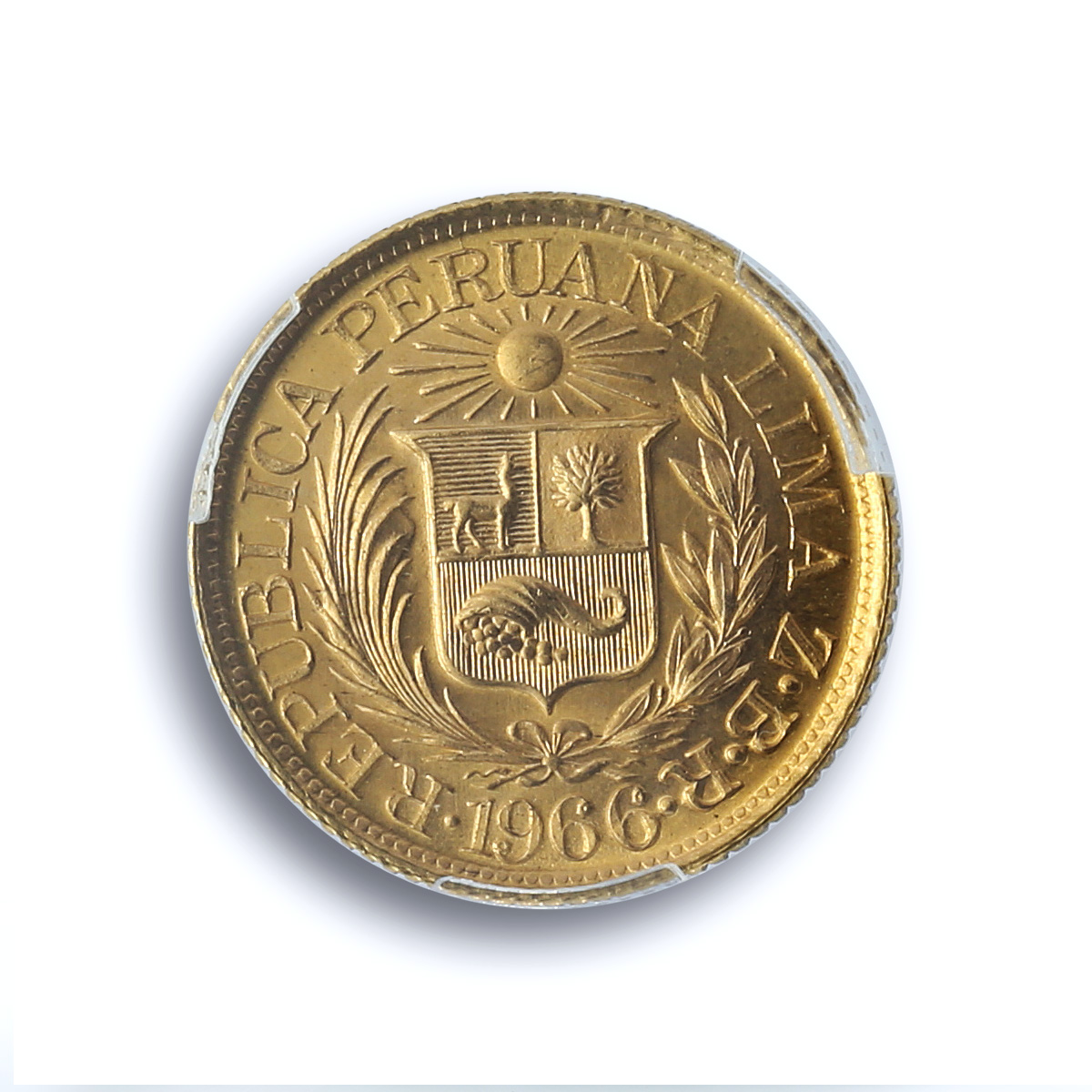 Peru 1/2 libra Republic Trade Coinage KM-209 MS 67 PCGS gold coin 1966 Z B R