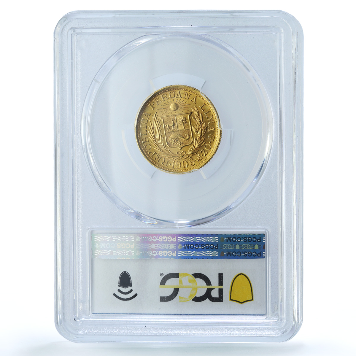 Peru 1 libra Republic Trade Coinage KM-207 MS 62 PCGS gold coin 1906 G O Z F