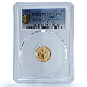 El Salvador 25 colones Independence Fecundidad Dali PR 68 PCGS gold coin 1971