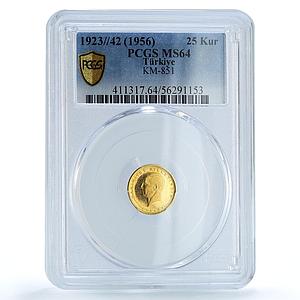 Turkey 25 kurush Ataturk 1923/42 KM-851 MS 64 gold coin 1965