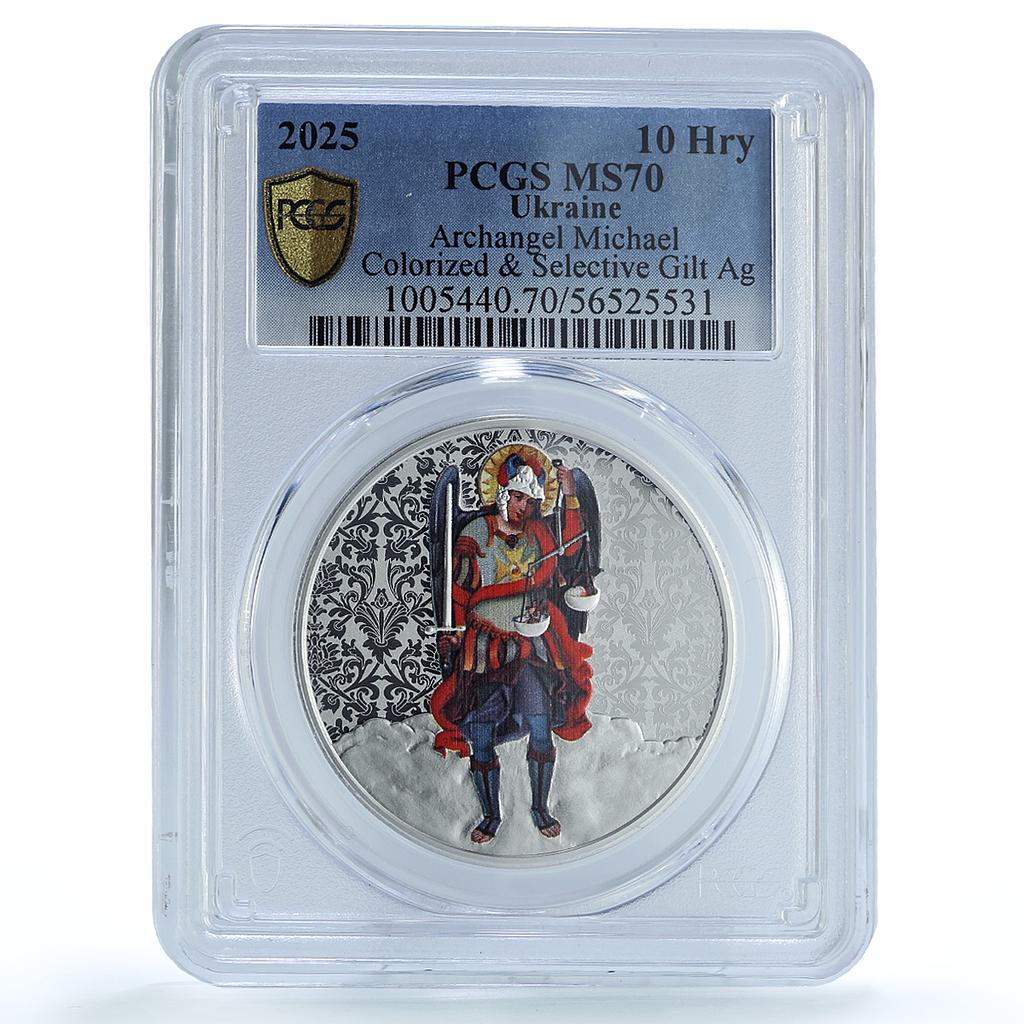 Ukraine 10 hryvnias Archangel Michael Coloured MS 70 PCGS silver coin 2025 Ukraine 10 hryvnias Archangel Michael Coloured MS 70 PCGS silver coin 2025