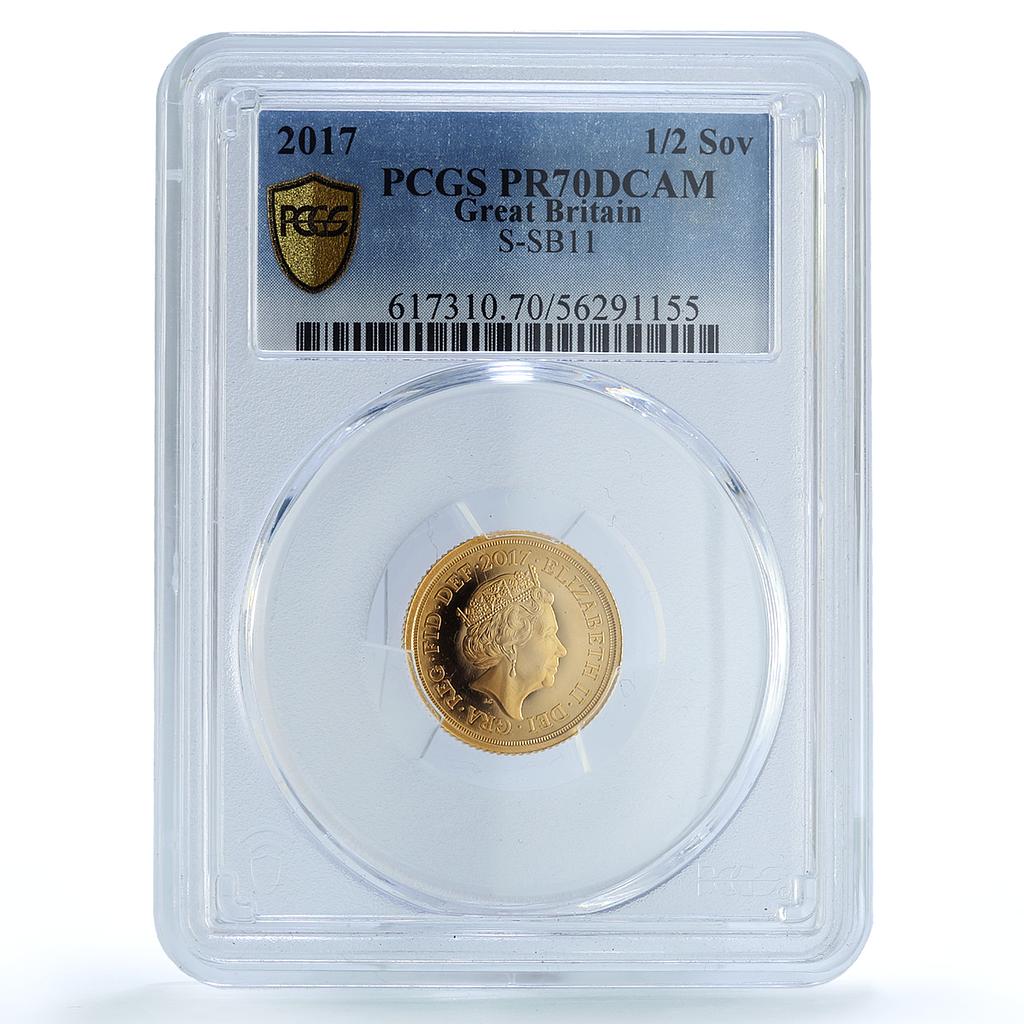 Britain 1/2 sovereing Elizabeth II Garter Type S-SB11 PR 70 PCGS gold coin 2017 Britain 1/2 sovereing Elizabeth II Garter Type S-SB11 PR 70 PCGS gold coin 2017