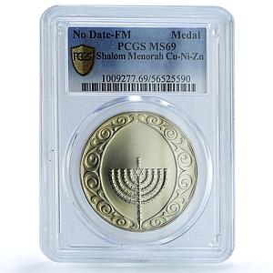 USA Franklin Mint Shalom Menorah Holiday MS 69 PCGS bronze medal 1966 - 1969