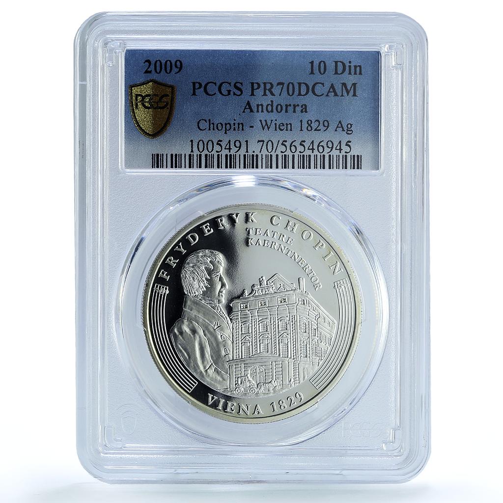 Andorra 10 diners Chopin Vienna KM-317 Music Composer PR70 PCGS silver coin 2009 Andorra 10 diners Chopin Vienna KM-317 Music Composer PR70 PCGS silver coin 2009