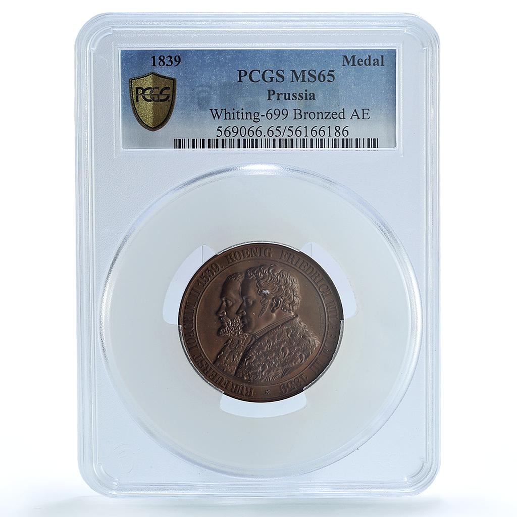 Prussia Ioachim II Wilhelm III Reformation Whiting-699 MS 65 PCGS AE medal 1839 Prussia Ioachim II Wilhelm III Reformation Whiting-699 MS 65 PCGS AE medal 1839