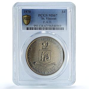 St. Vincent 4 dollars Caribbean Bank KM-13 FAO Food Day MS67 PCGS CuNi coin 1970