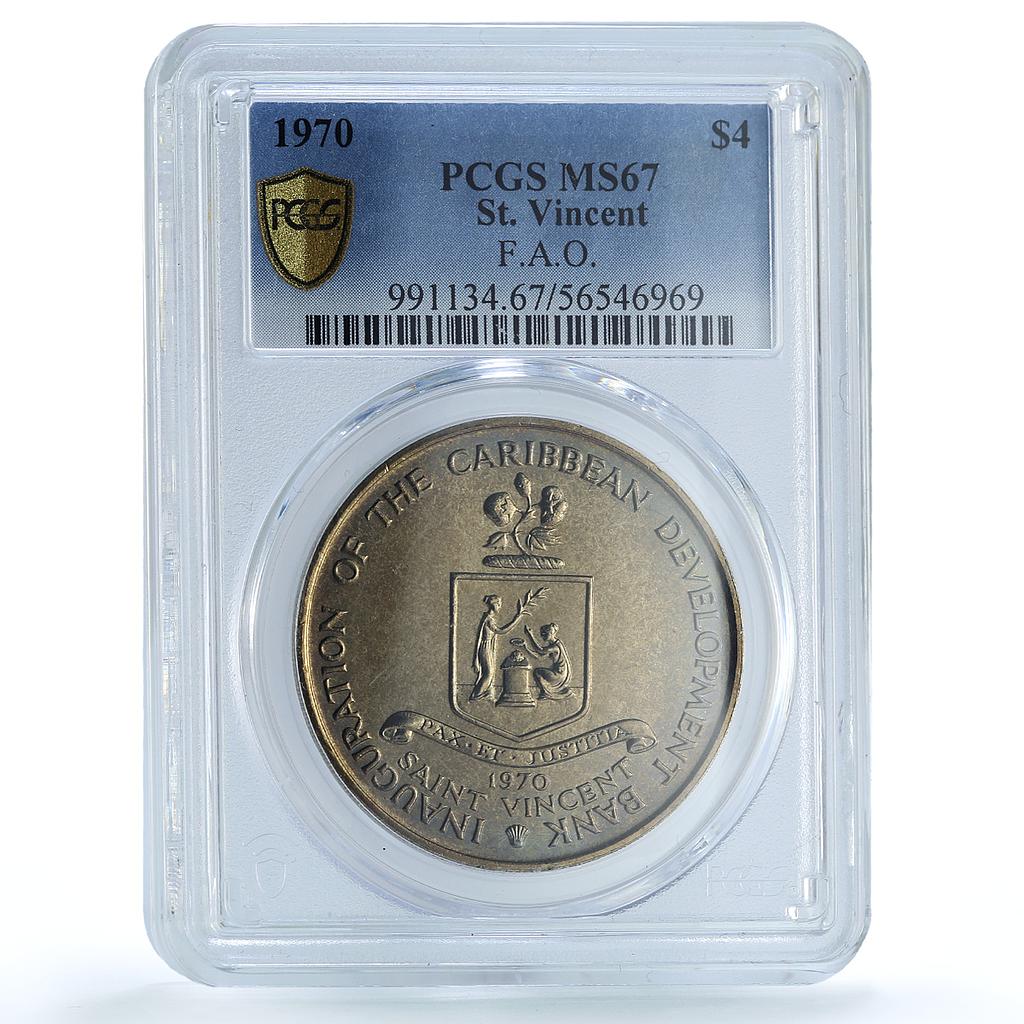 St. Vincent 4 dollars Caribbean Bank KM-13 FAO Food Day MS67 PCGS CuNi coin 1970