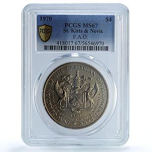 St. Kitts 4 dollars Caribbean Bank KM-1 FAO Food Day MS 67 PCGS CuNi coin 1970