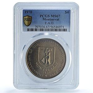 Montserrat 4 dollars Caribbean Bank KM-30 FAO Food Day MS 67 PCGS CuNi coin 1970