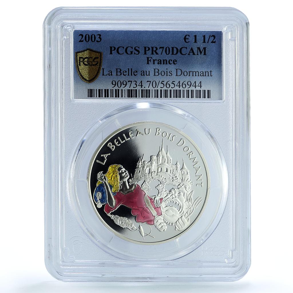 France 1 1/2 euro Sleeping Beauty Belle Bois Literature PR70 PCGS Ag coin 2003 France 1 1/2 euro Sleeping Beauty Belle Bois Literature PR70 PCGS Ag coin 2003