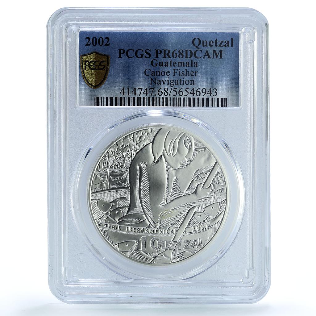 Guatemala 1 quetzal Canoe Fisher Ibero-American PR 68 PCGS silver coin 2002 Guatemala 1 quetzal Canoe Fisher Ibero-American PR 68 PCGS silver coin 2002