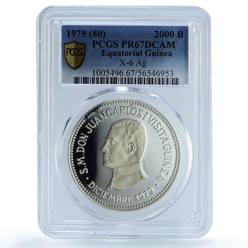 Guinea Equatorial 2000 bipkwele Juan Carlos X#6 RE PR67 PCGS silver coin 1979-80 Guinea Equatorial 2000 bipkwele Juan Carlos X#6 RE PR67 PCGS silver coin 1979-80
