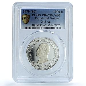 Guinea Equatorial 1000 bipkwele Juan Carlos X#5 RE PR67 PCGS silver coin 1979-80