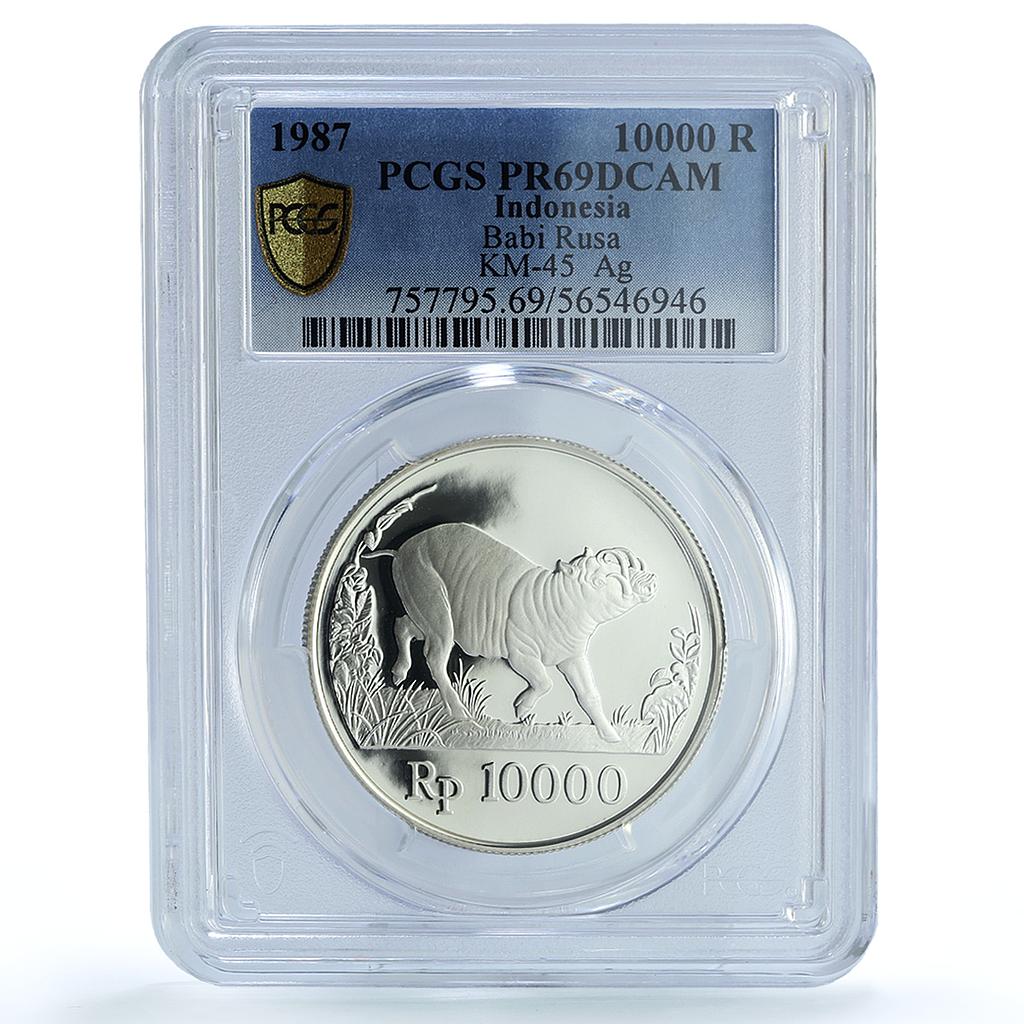 Indonesia 10000 rupiah Babi Rusa KM-45 Wildlife Pig PR 69 PCGS silver coin 1987 Indonesia 10000 rupiah Babi Rusa KM-45 Wildlife Pig PR 69 PCGS silver coin 1987