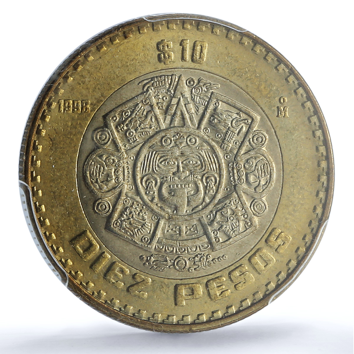 Mexico 10 pesos Republic KM-616 Aztec Sun MS 65 PCGS bimetal coin 1998 Mexico 10 pesos Republic KM-616 Aztec Sun MS 65 PCGS bimetal coin 1998