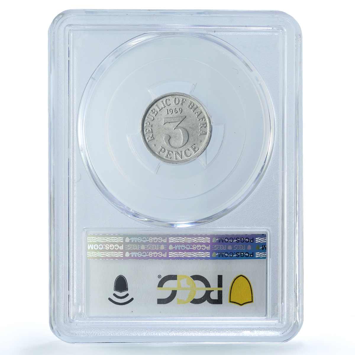 Biafra Nigeria 3 pence Republic KM-1 AU 58 PCGS aluminum coin 1969