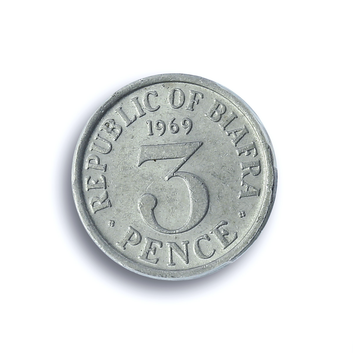Biafra Nigeria 3 pence Republic KM-1 AU 58 PCGS aluminum coin 1969