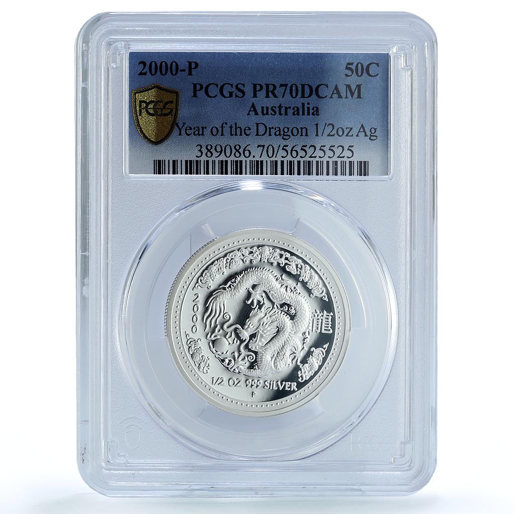 Australia 50 cents Year Dragon KM-522 Lunar Series 1 PR 70 PCGS silver coin 2000