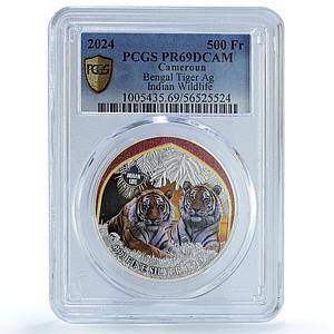 Cameroon 500 francs Bengal Tiger KM-756 Wildlife Cat PR69 PCGS rhodium coin 2024
