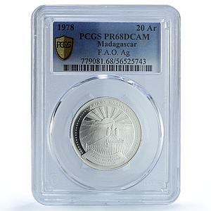 Madagascar 20 ariary FAO Food Day KM-14a Tractor PR 68 PCGS silver coin 1978