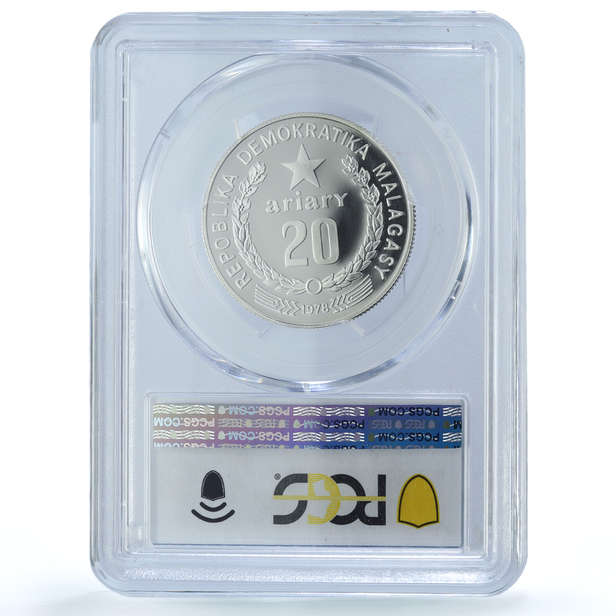 Madagascar 20 ariary FAO Food Day KM-14a Tractor PR 68 PCGS silver coin 1978
