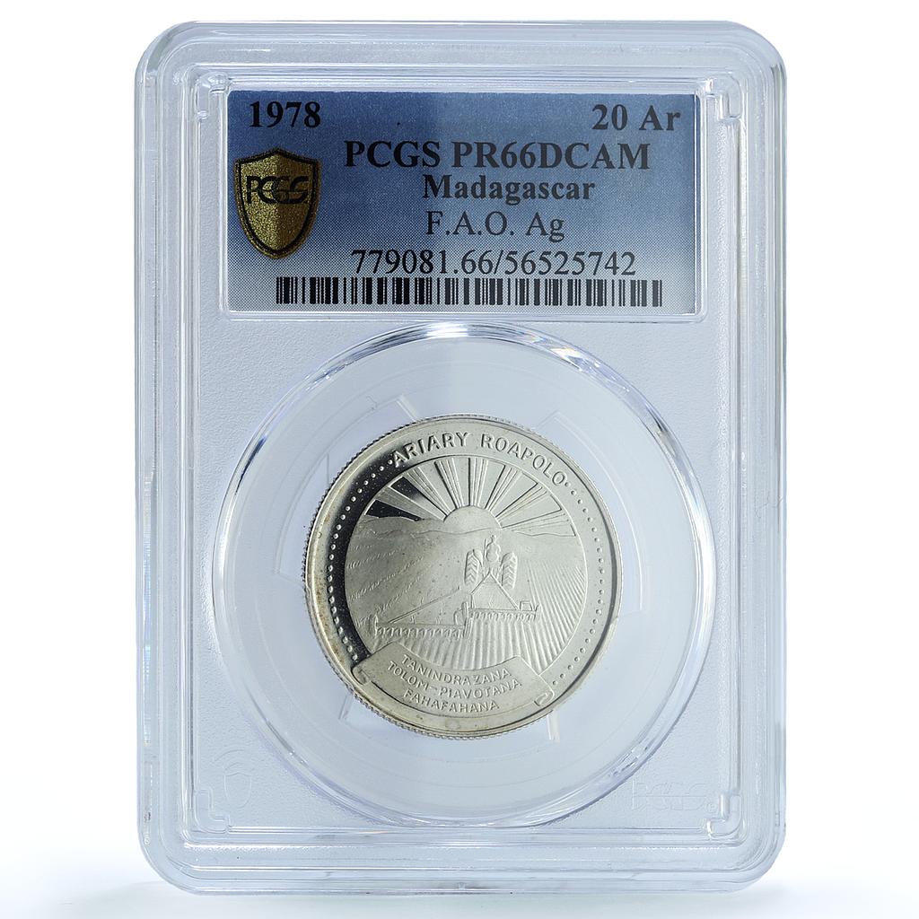 Madagascar 20 ariary FAO Food Day KM-14a Tractor PR 66 PCGS silver coin 1978