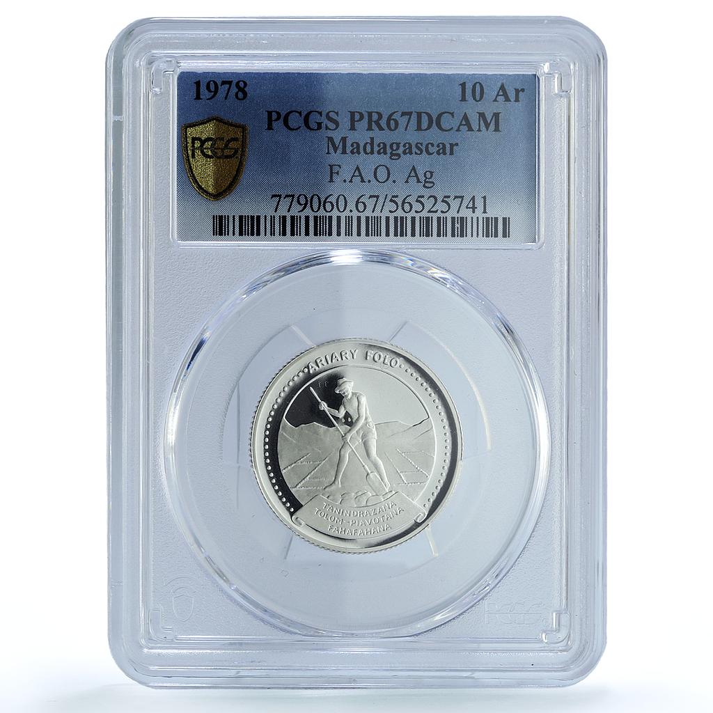 Madagaskar 10 ariary FAO Food Day KM-13a PR 67 PCGS silver coin 1978
