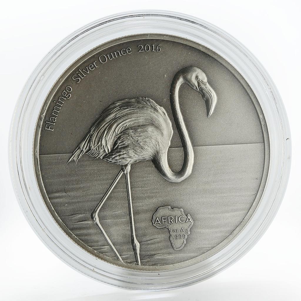 Ghana 5 cedis African animals Flamingo silver coin 2016