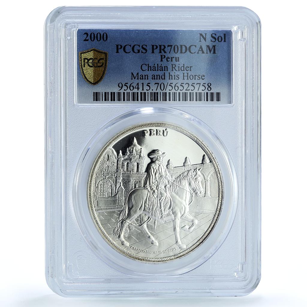 Peru 1 sol Chalan Rider Ibero-American Man Horse PR 70 PCGS silver coin 2000
