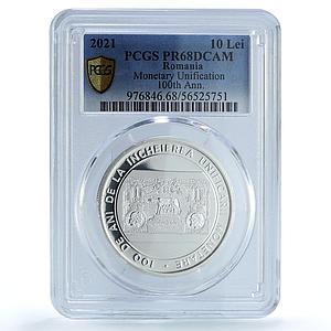 Romania 10 lei Monetary Unification Anniversary PR 68 PCGS silver coin 2021