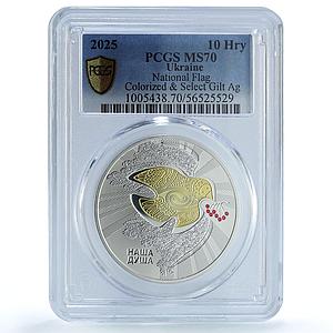 Ukraine 10 hryvnias National Flag Gilt State Symbols MS 70 PCGS silver coin 2025