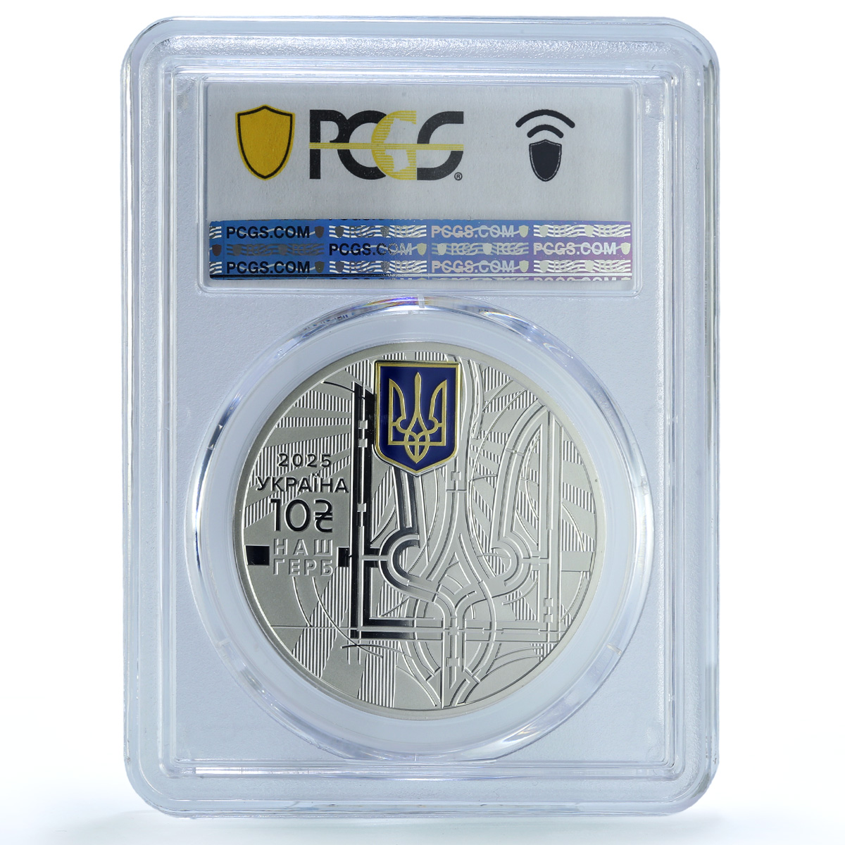 Ukraine 10 hryvnias Coat of Arms Gilt State Symbols MS 70 PCGS silver coin 2025