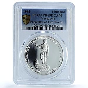 Venezuela 1100 bolivares Columbus Colon Y#68 PR 69 PCGS silver coin 1991