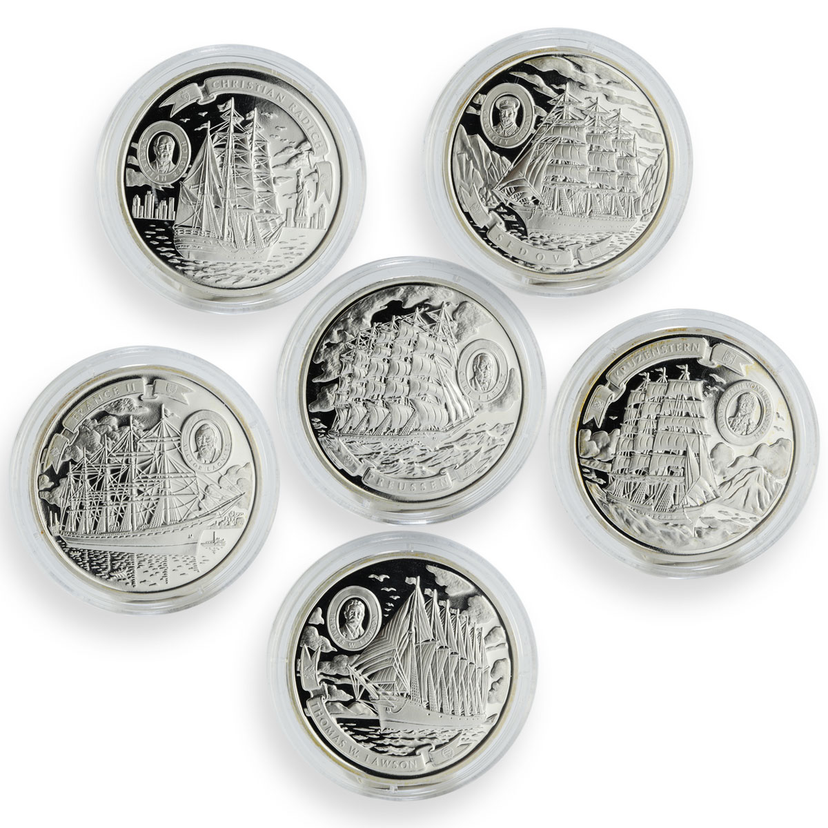 Cook Islands set 6 coins Tall Ships of 20th Century silver 2008