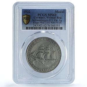 Germany Weimar Volksspende Niobe Schlumberger-123 Ship MS 62 PCGS Ag medal 1932