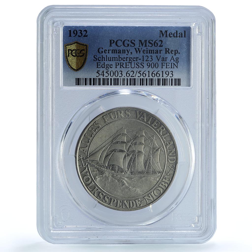 Germany Weimar Volksspende Niobe Schlumberger-123 Ship MS 62 PCGS Ag medal 1932