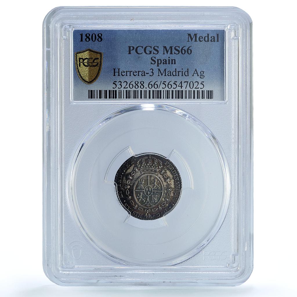 Spain Ferdinand VII Proclamation Madrid Hererra-3 MS 66 PCGS silver medal 1808