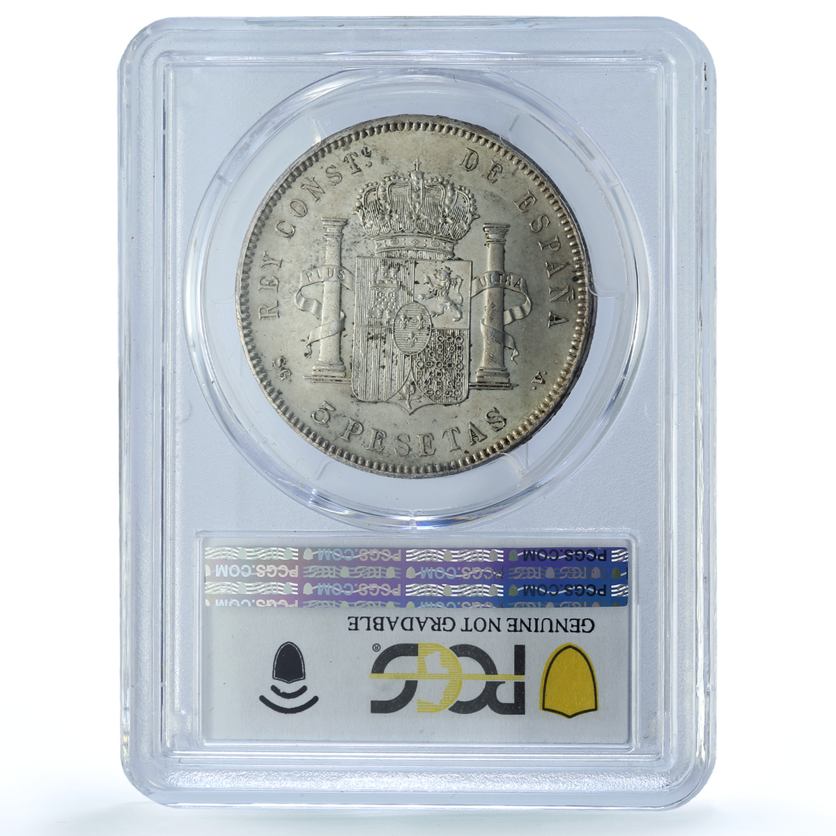 Spain 5 pesetas Alfonso XIII KM-707 Cal-27 Clean UNC PCGS silver coin 1898 SG V Spain 5 pesetas Alfonso XIII KM-707 Cal-27 Clean UNC PCGS silver coin 1898 SG V