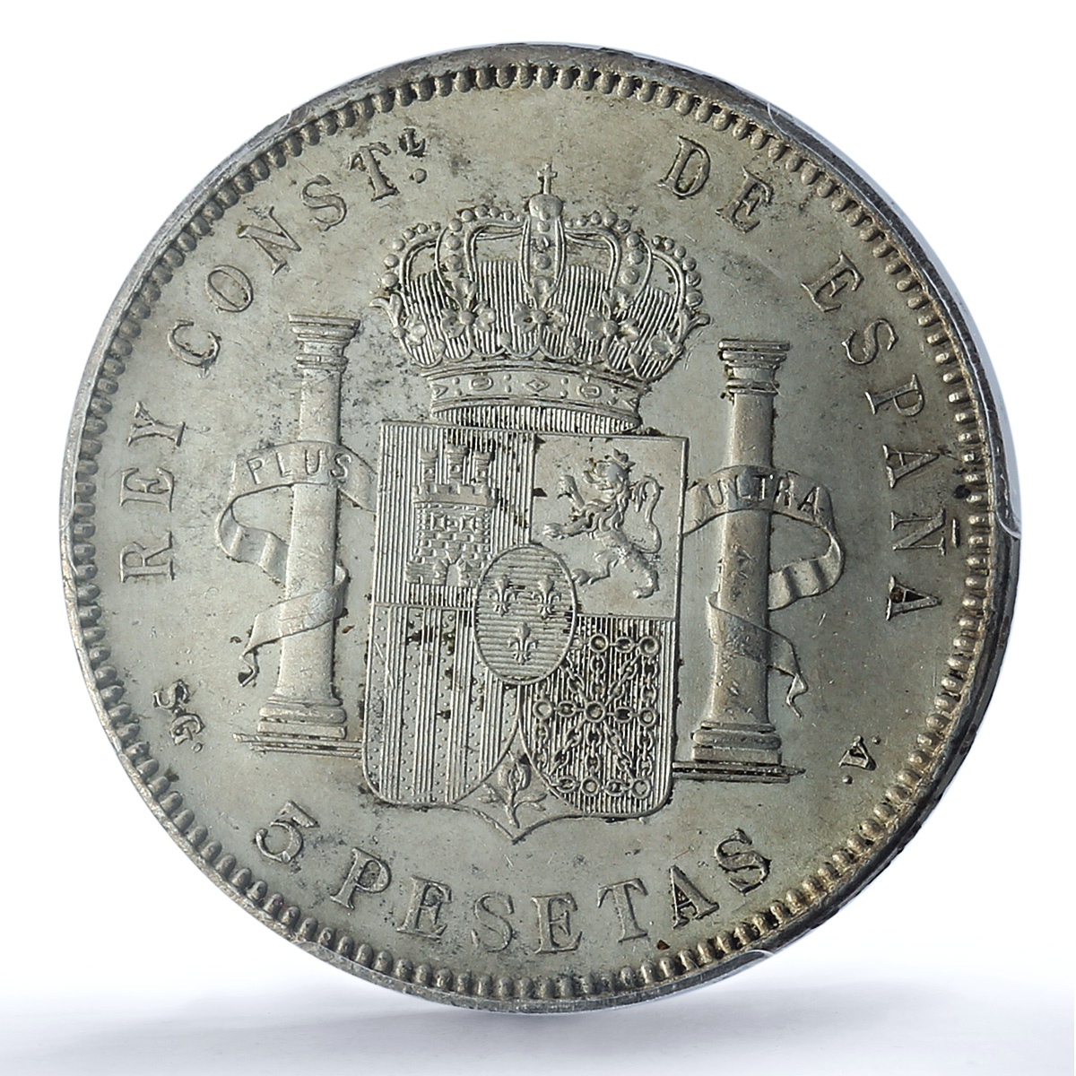 Spain 5 pesetas Alfonso XIII KM-707 Cal-27 Clean UNC PCGS silver coin 1898 SG V Spain 5 pesetas Alfonso XIII KM-707 Cal-27 Clean UNC PCGS silver coin 1898 SG V