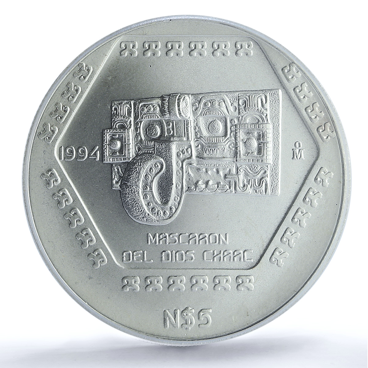 Mexico 5 pesos Mascaron Dios Chaac KM-577 Precolombina MS69 PCGS Ag coin 1994 Mexico 5 pesos Mascaron Dios Chaac KM-577 Precolombina MS69 PCGS Ag coin 1994
