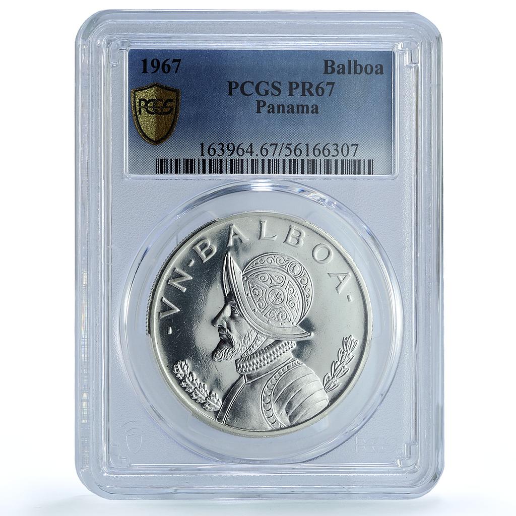 Panama 1 balboa Republic KM-27 Vasco Nunez PR 67 PCGS silver coin 1967 Panama 1 balboa Republic KM-27 Vasco Nunez PR 67 PCGS silver coin 1967