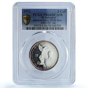 El Salvador 5 colones Independence KM-142 Jose Simeon PR66 PCGS silver coin 1971