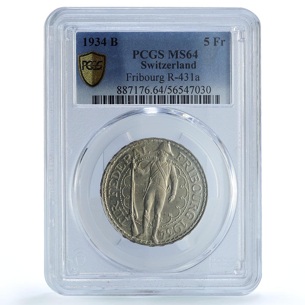 Switzerland 5 francs Fribourg Shooting Festival R-431 MS64 PCGS silver coin 1934 Switzerland 5 francs Fribourg Shooting Festival R-431 MS64 PCGS silver coin 1934