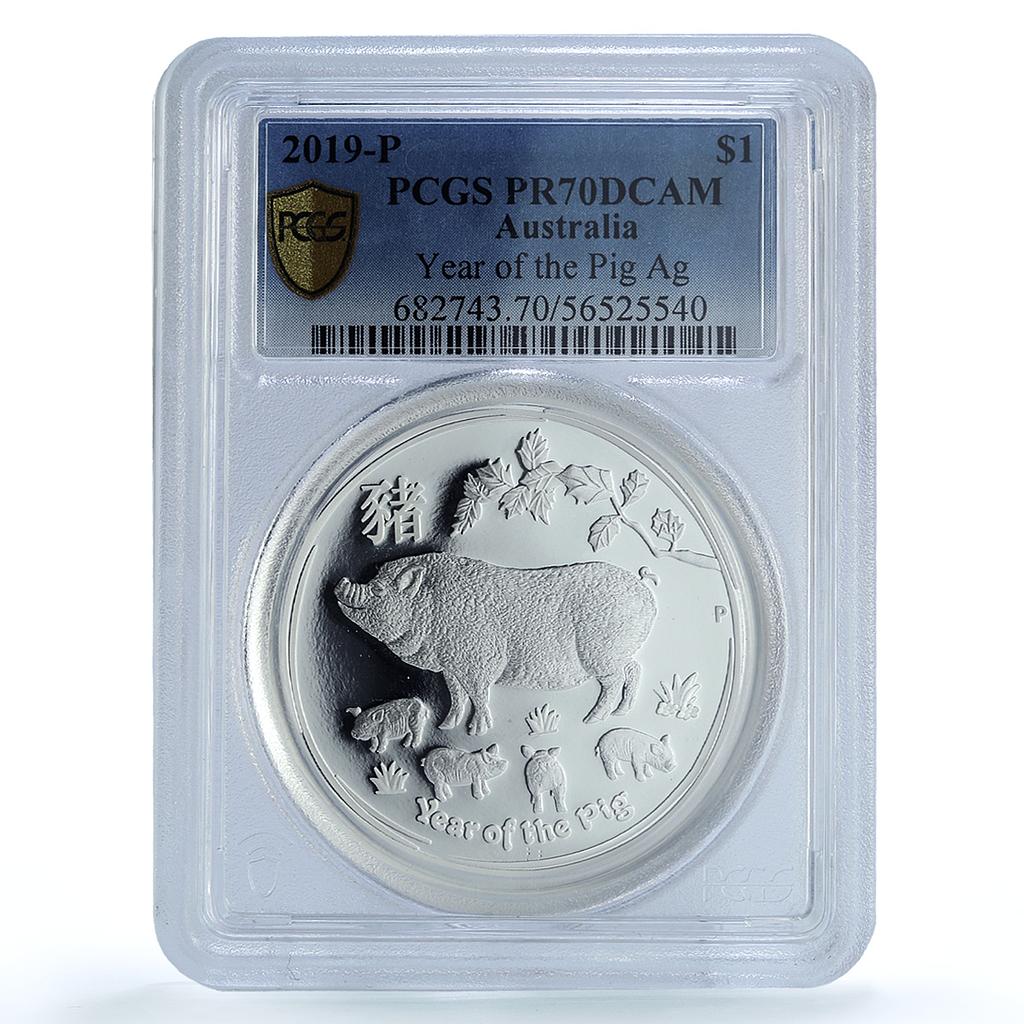 Australia 1 dollar Year Pig KM-3721 Lunar Series 2 PR 70 PCGS silver coin 2019