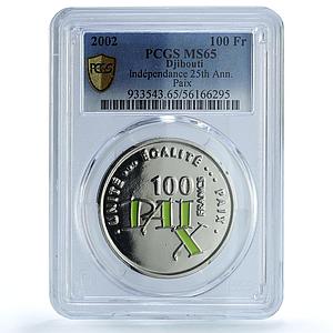 Djibouti 100 francs Independence KM-40 Paix MS 65 PCGS CuNi coin 2002