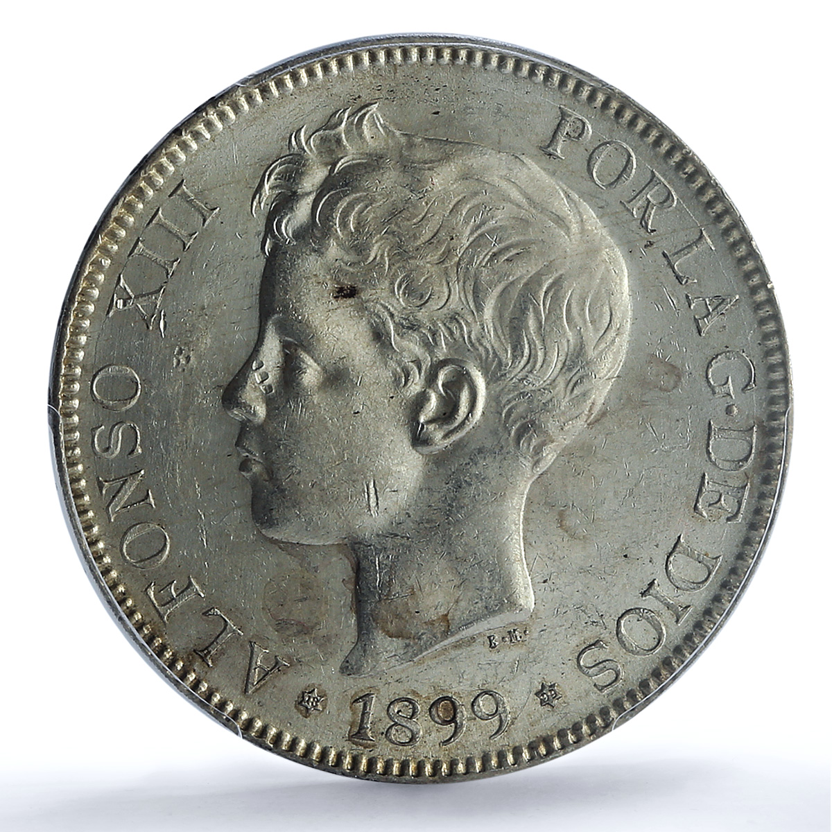 Spain 5 pesetas Alfonso XIII KM-707 Cal-28 MS 62 PCGS silver coin 1899 SG V