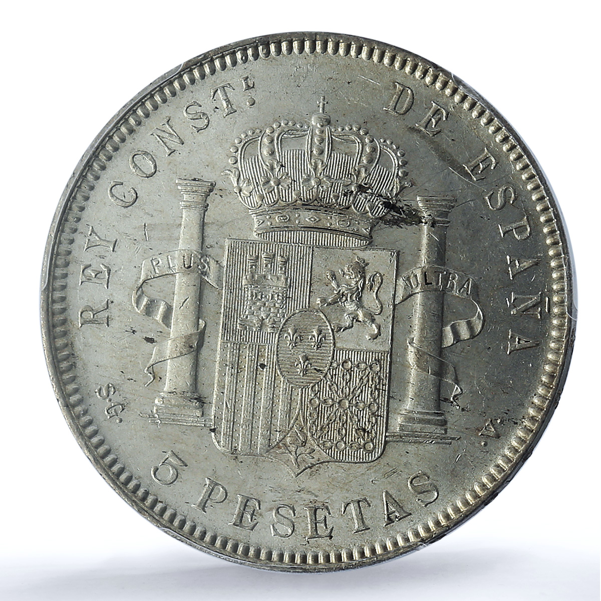 Spain 5 pesetas Alfonso XIII KM-707 Cal-28 MS 62 PCGS silver coin 1899 SG V