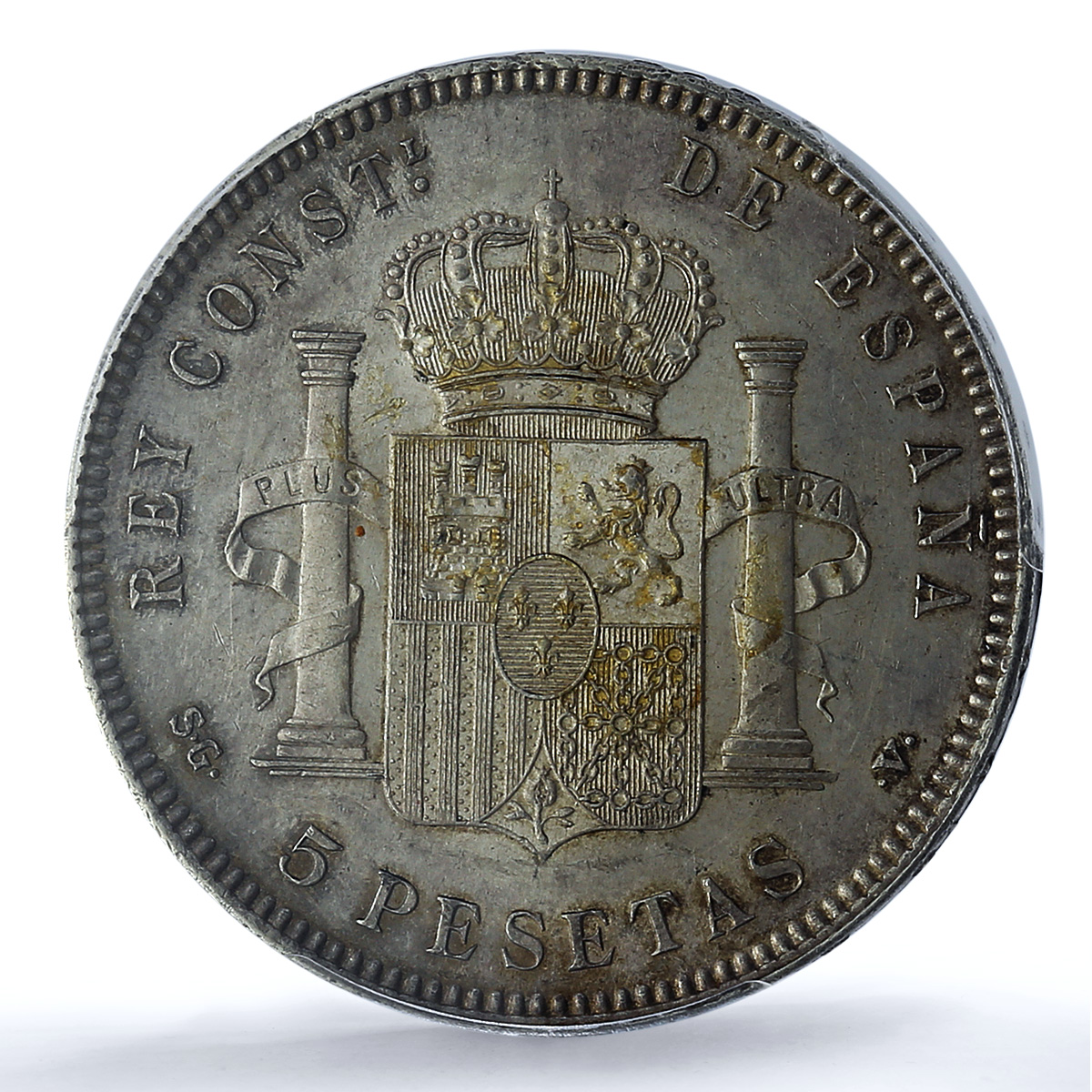Spain 5 pesetas Alfonso XIII KM-707 Cal-28 AU 58 PCGS silver coin 1899 SG V