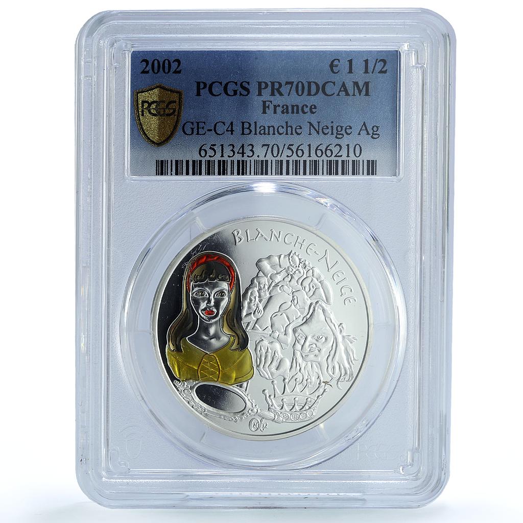 France 1 1/2 euro Snow White Blanche Neige Literature PR70 PCGS silver coin 2002 France 1 1/2 euro Snow White Blanche Neige Literature PR70 PCGS silver coin 2002