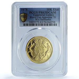 Guinea Equatorial 10000 ekuele Football Cup Argentina PR 63 PCGS gold coin 1978